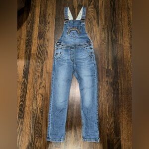 Mini Boden Kids Blue Denim Overalls Rainbow Embroidered size 8/9y
